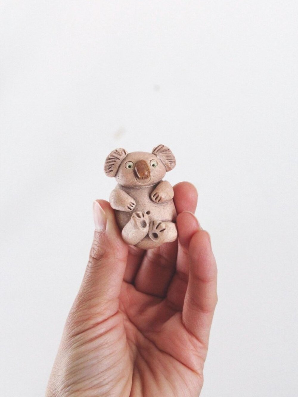 Vintage Ceramic Koala Figurine Incense Burner Holder - Hand Carved Clay